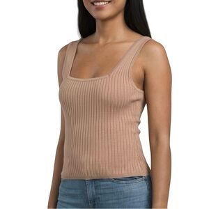 Avec Les Filles Tank Top Size XS Ribbed Stretchy Luxe Body Knit Tan Brown 82247